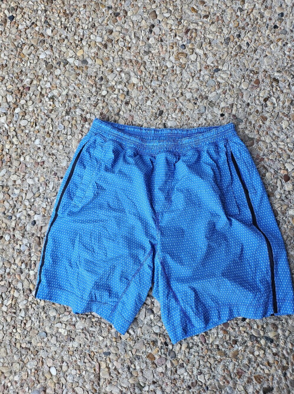 Lululemon Men's Pace Breaker Short Lined Blue White Polka Dot Lge 9" Inseam